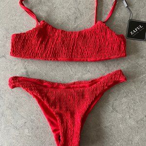 Zaful Smocked Bikini Set Red